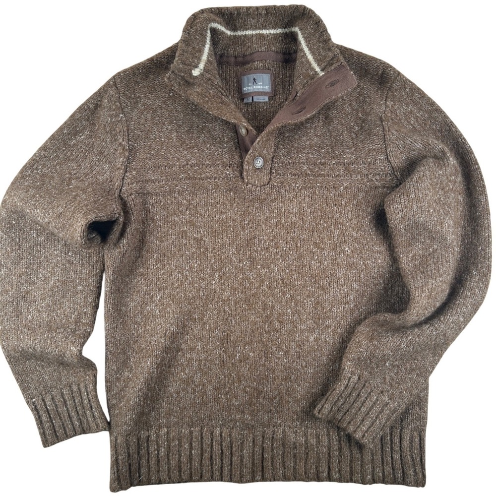 Royal Robbins Sequoia Pullover Sweater Mens M Brown Wool Blend Cabin Outdoorsy